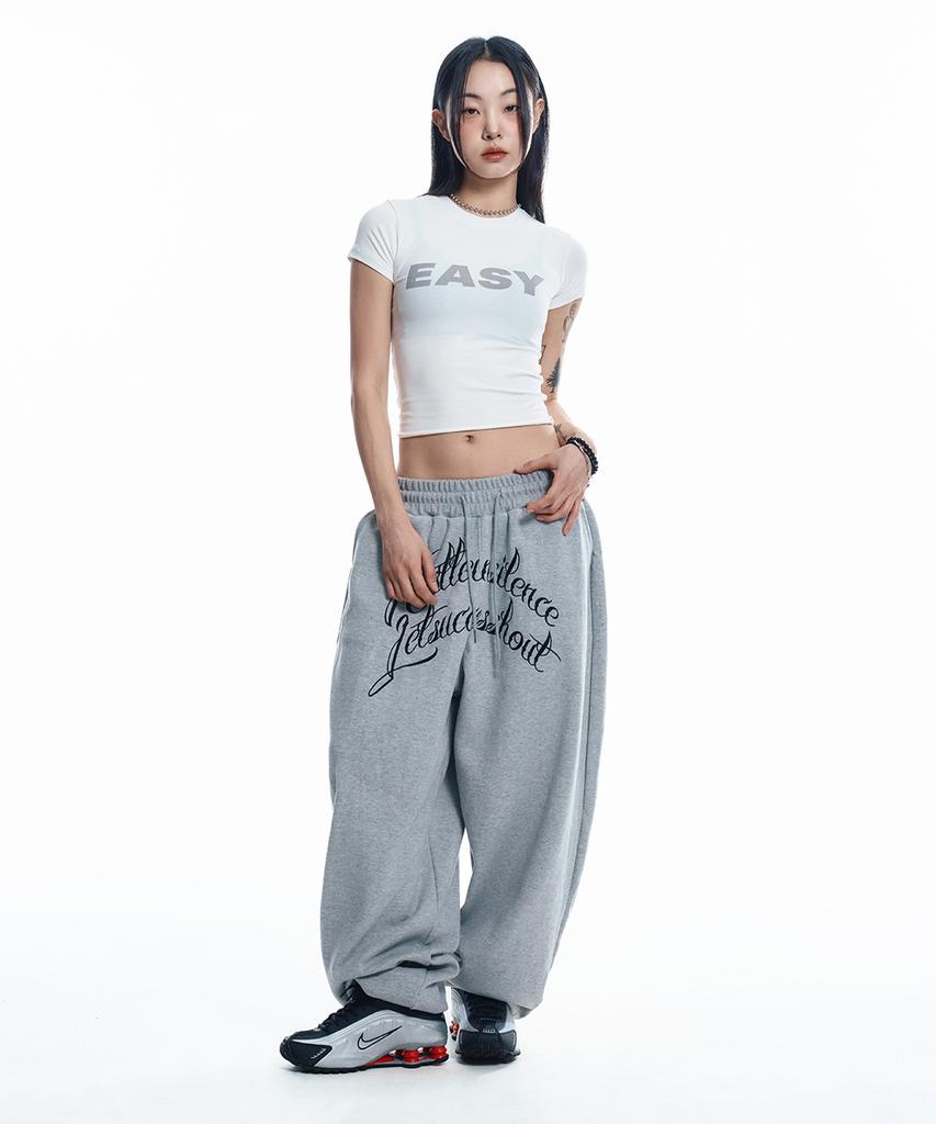 EASY NO EASY Lettering Balloon Sweatpants - Gray