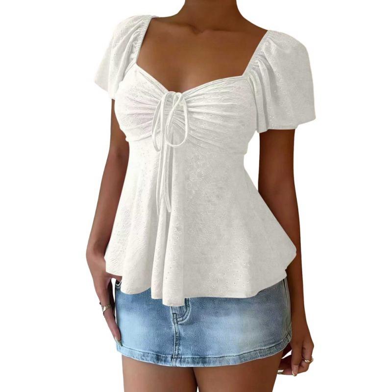 Женский топ с плиссировкой и коротким рукавом S