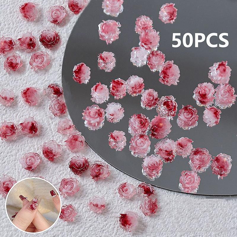 50Pcs 3D Resin Flowers Nail Art Charms Accessories Rose Camellia Nail Decor Diy Nails Decoration Materials Manicure Salon Supply