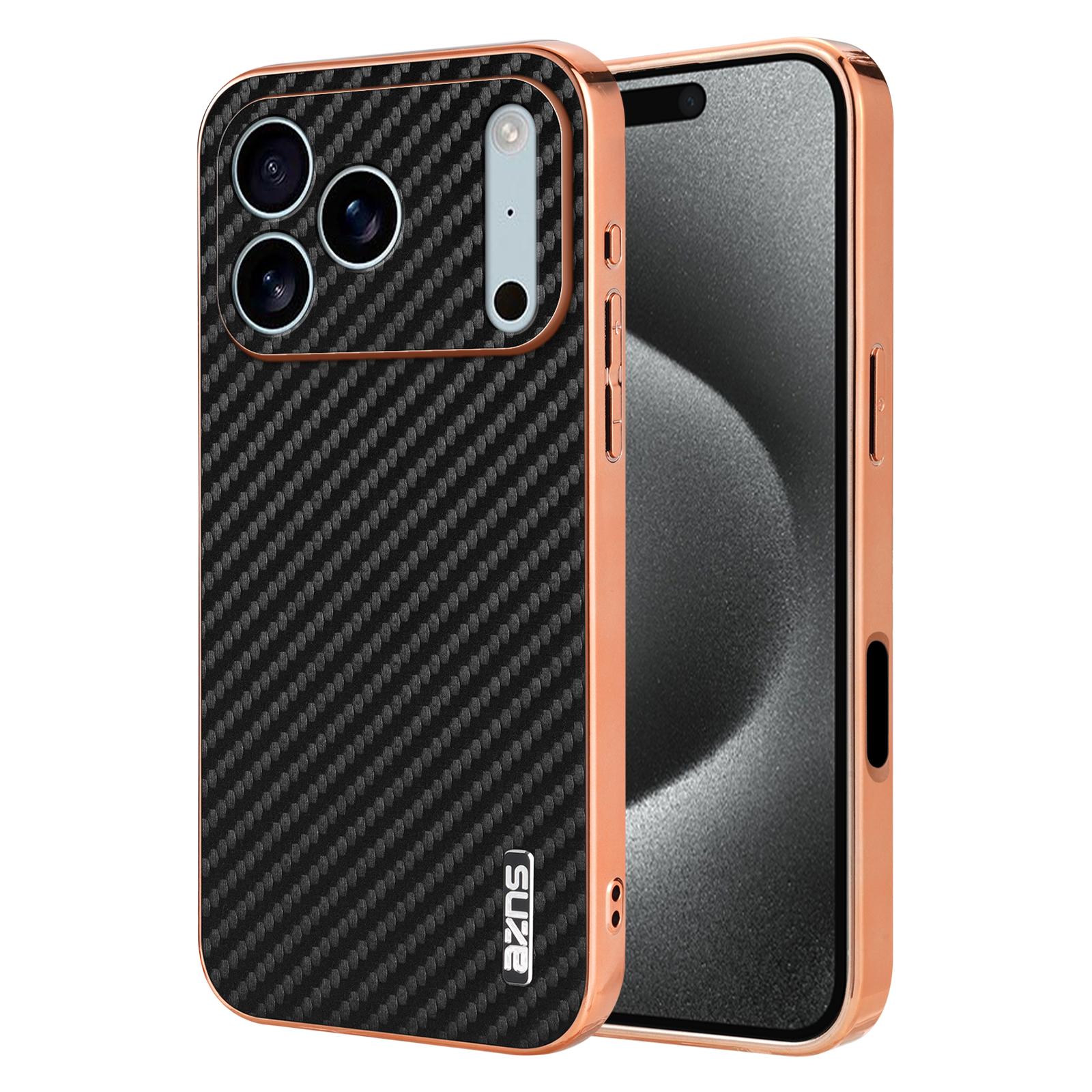 AZNS For iPhone 17 Pro Case Electroplating Carbon Fiber Texture PU + TPU Phone Cover A