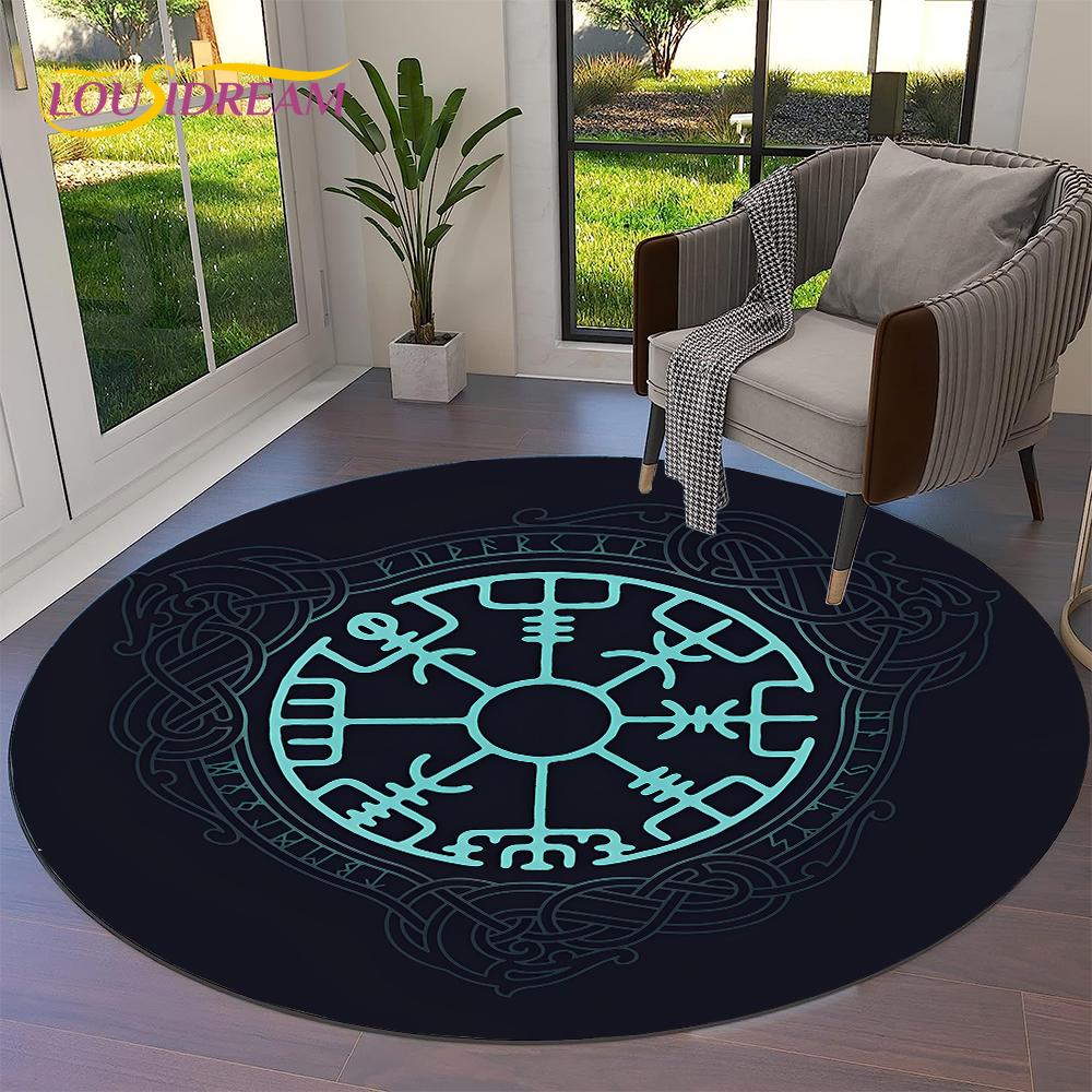 Tree of Life Viking Yggdrasil Valknut Round Carpet Rug for Living Room Bedroom Sofa Decor,Kid Paly Area Rug Non-slip Floor Mat