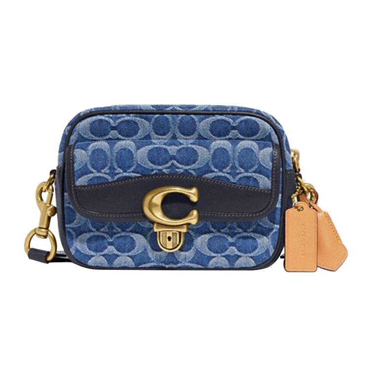 New COACH Studio Denim With Cow Leather Patchwork Camera Bag Shoulder Bag Crossbody Bag Medium Size Men's Denim Blue CA076-WAH