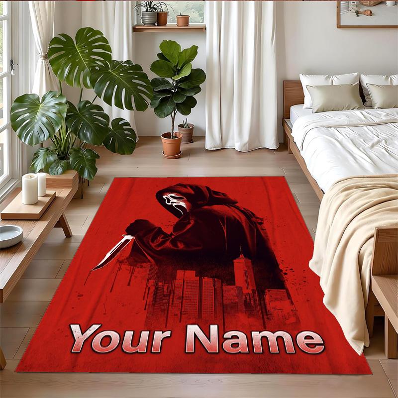 Crystal Velvet Rug Custom Name Text, Soft Non Slip Floor Mat Home DecorScream Ghostface