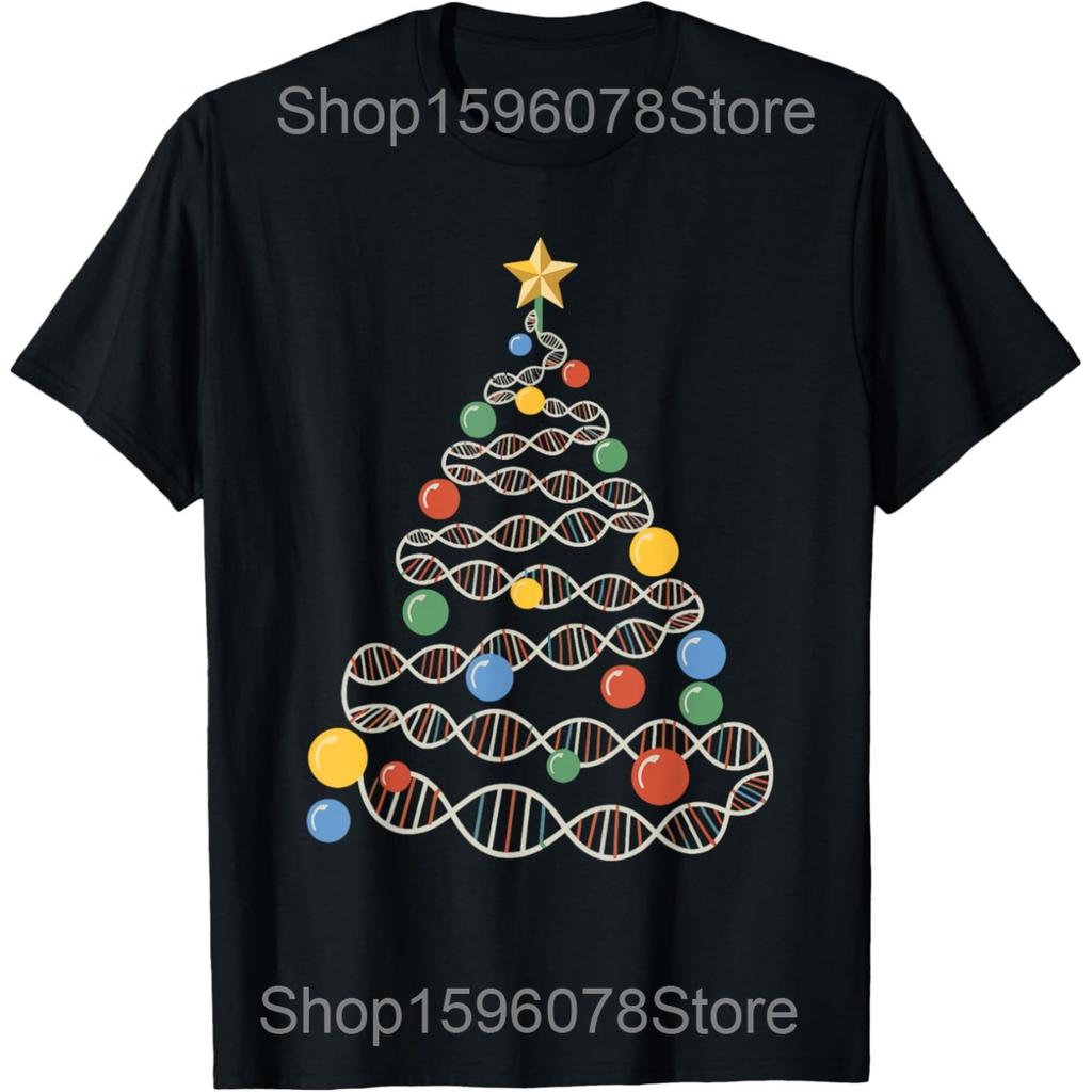 Funny DNA Christmas Tree Scientist Biology Science Teacher T Shirts Men Humor Streetwear Tee Short Sleeve Unisex Loose Clothing