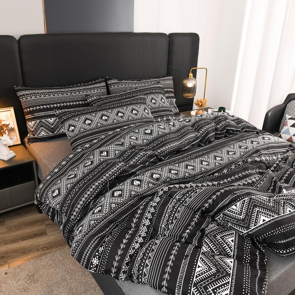 Soft Microfiber Duvet Cover Set Boho Chic Print Twin Full Queen King Size 3Pcs Black Comforter Cover