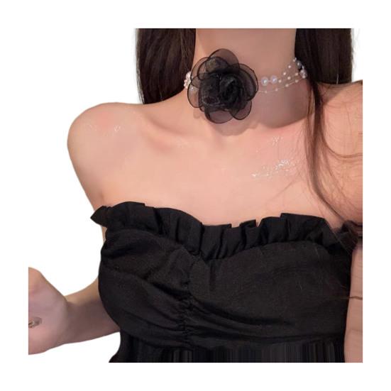 Kamelie Faux Perle Damen Halskette Vintage Französisch Hypoallergen Verstellbar Mädchen Faux Perle Blume Choker Halskette Modeschmuck