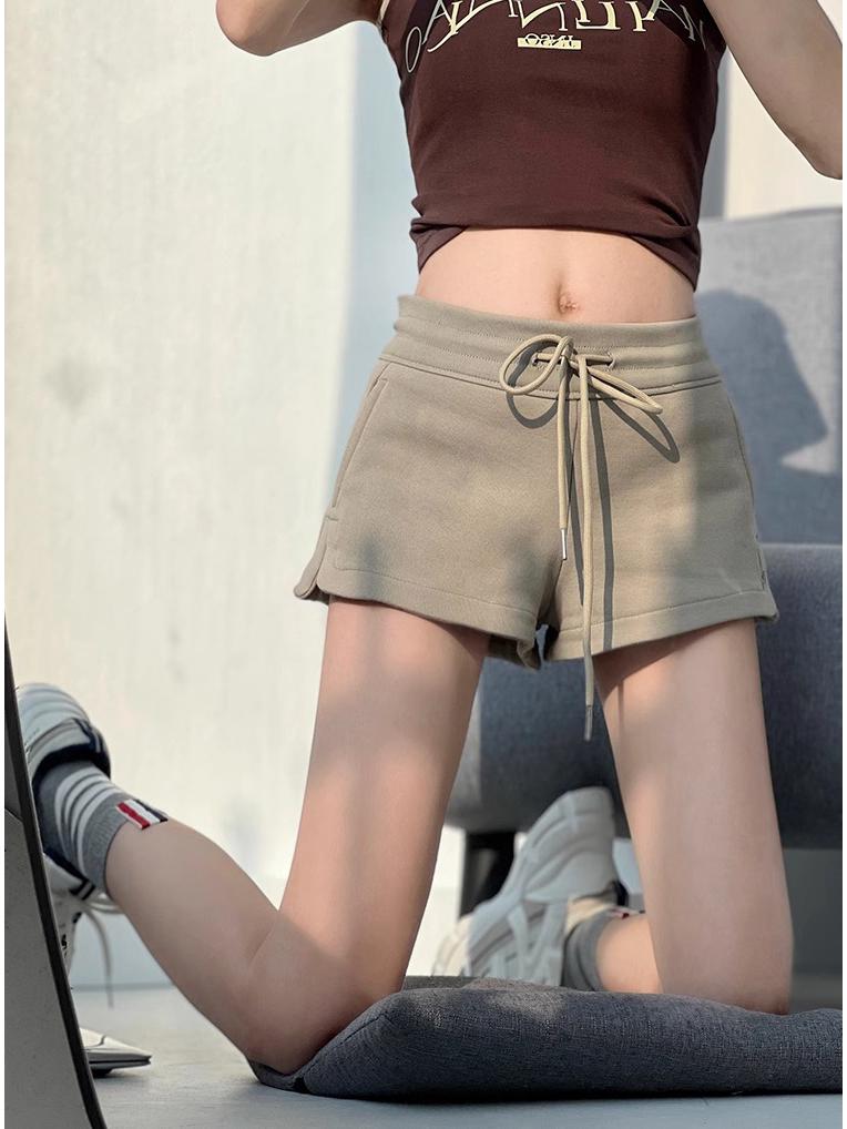 Shorts de Outono de Cintura Alta Estilo Street com Fenda e Cordão