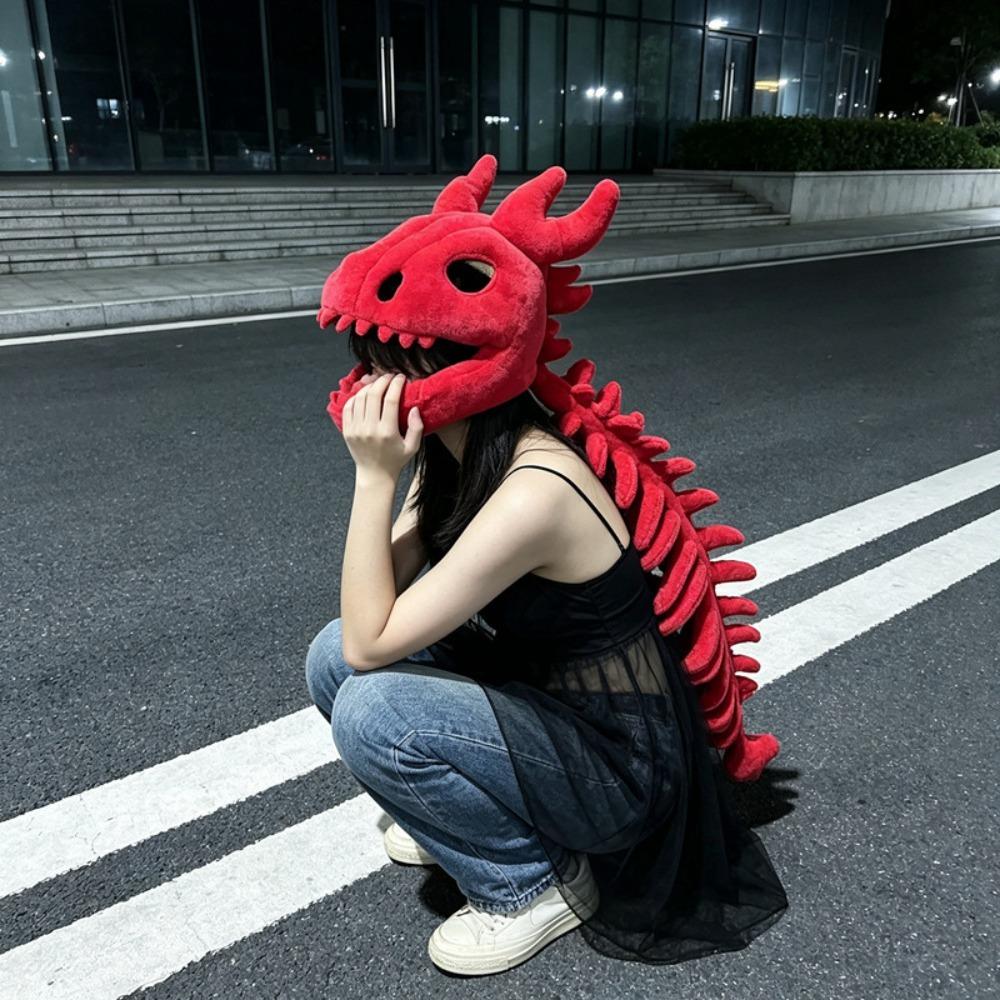 3D Realistic Dinosaur Skeleton Costume Soft Breathable Dinosaur Skeleton Headgear PP Cotton Filling Dinosaur Plush Hat Party