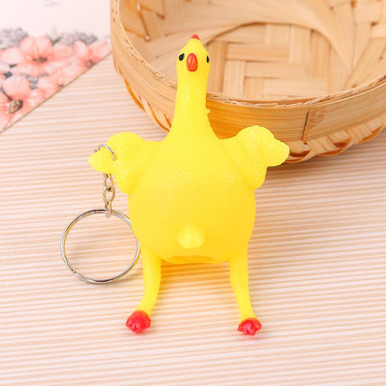 Squeeze Egg Laying Chicken Prank Keychain - Goofy Stress Relief Toy