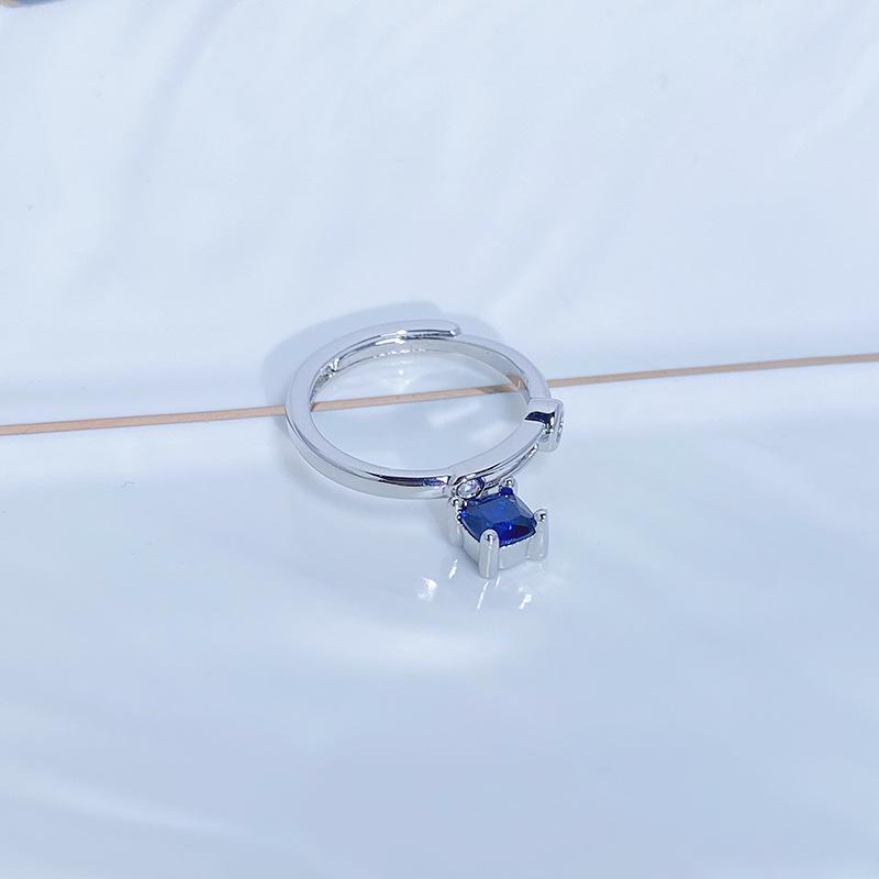 Caibao Personalized Sea Blue Micro-Inlaid Zir*****Pen Ring Female Geometric Niche Light Luxury High-End Ring Female