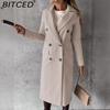 BITCED Women's Spring Coat - Versatile Wool-Blend Trench Coat Solid Colour Long-Sleeved Double-Breasted Style with Slash Pockets
