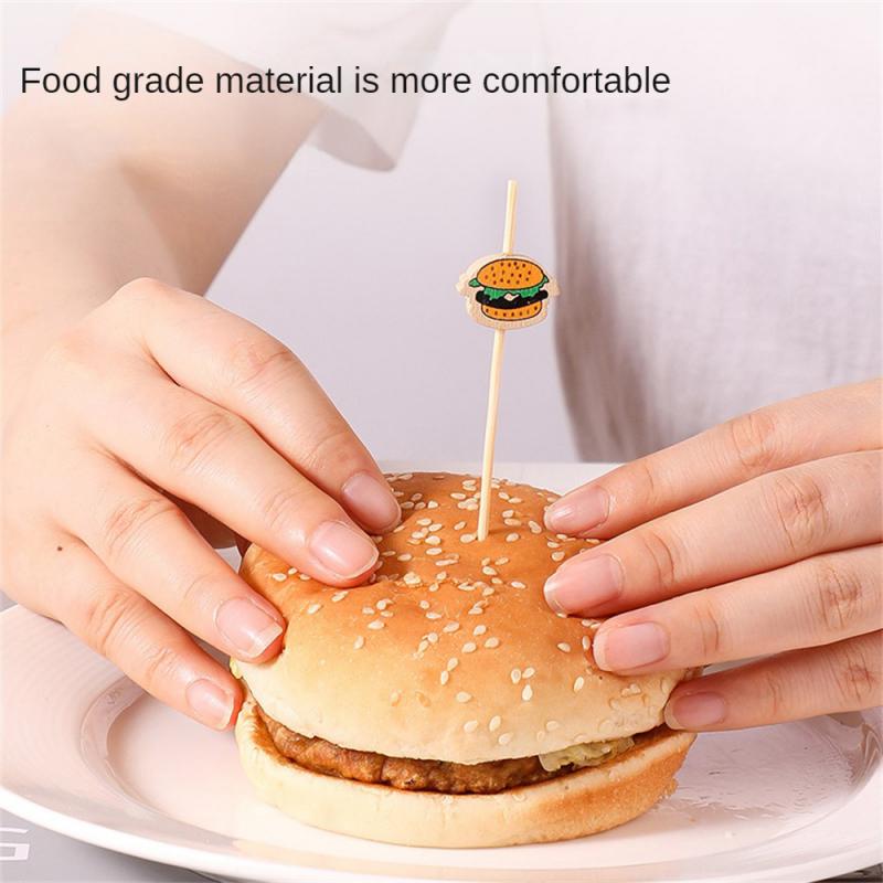 Hamburger Garnish Bamboo Stick Disposable Fruit Stick Snack Skewers Party Buffet Bamboo Food Picks Sandwich Decor