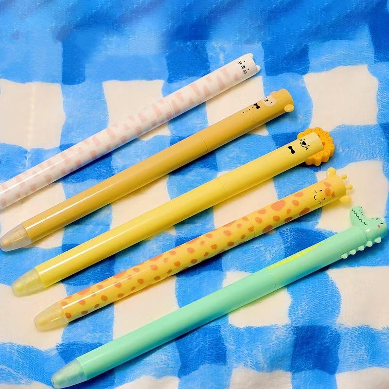 8pcs Zoo Themed Erasable Gel Pens Blue Ink with Eraser Rabbit Bear Smooth Comfortable Writing School Office