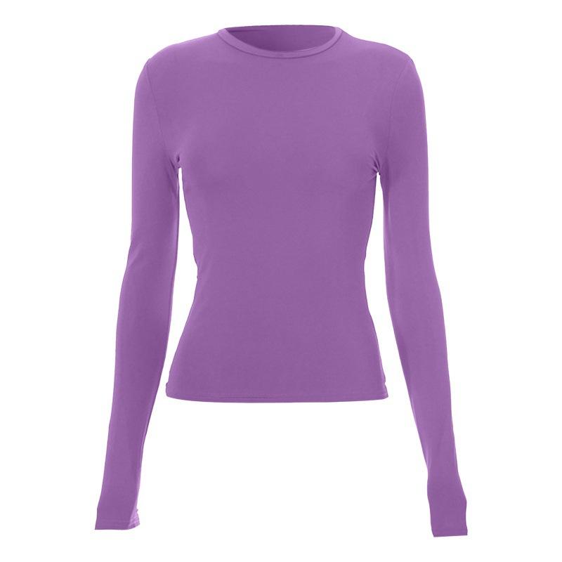 Dames Ronde Hals Lange Mouwen T-shirt Slim Fit Casual Effen Crop Top Gerimpeld Basic Dagelijks Laagjes Shirt