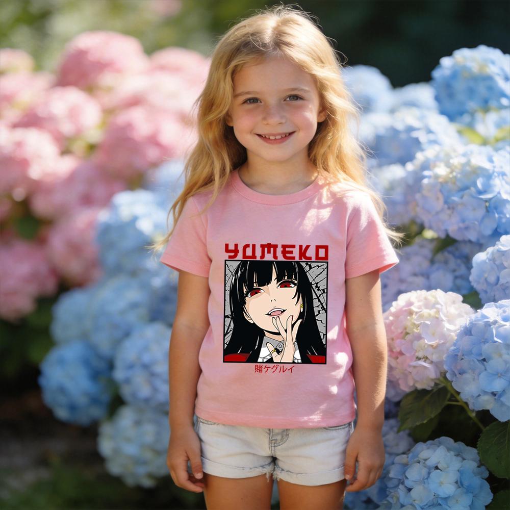 Kakegurui Yumeko Jabami Anime Print Boys Girls Cotton T Shirt Casual Short Sleeve Tee Top Kids Summer Daily Wear
