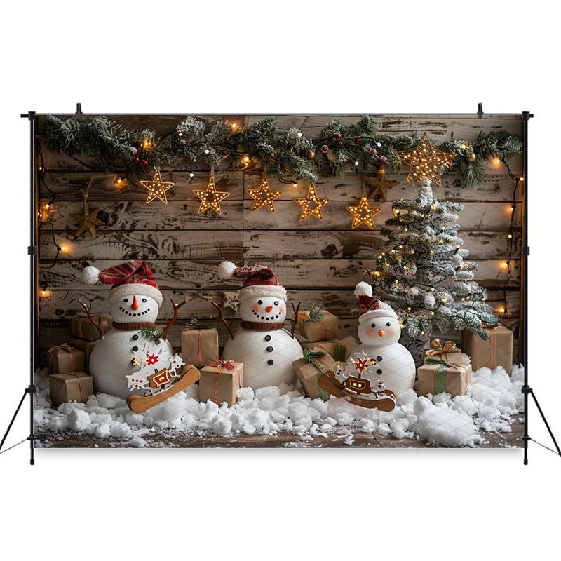 Christmas Background Photography Gifts Snowman Wood Wall  Tree Big Backdrop Baby Shooting Props Party Decoration Studio