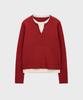NOIRER FOR WOMAN Layered Henley Neck Signature Cable Knit (Red)