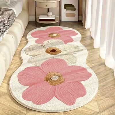Simple Long Strip Bedside Carpet Imitation Cashmere Print Furry Bedroom Floor Mat Non-slip Mat Bay Window Mat