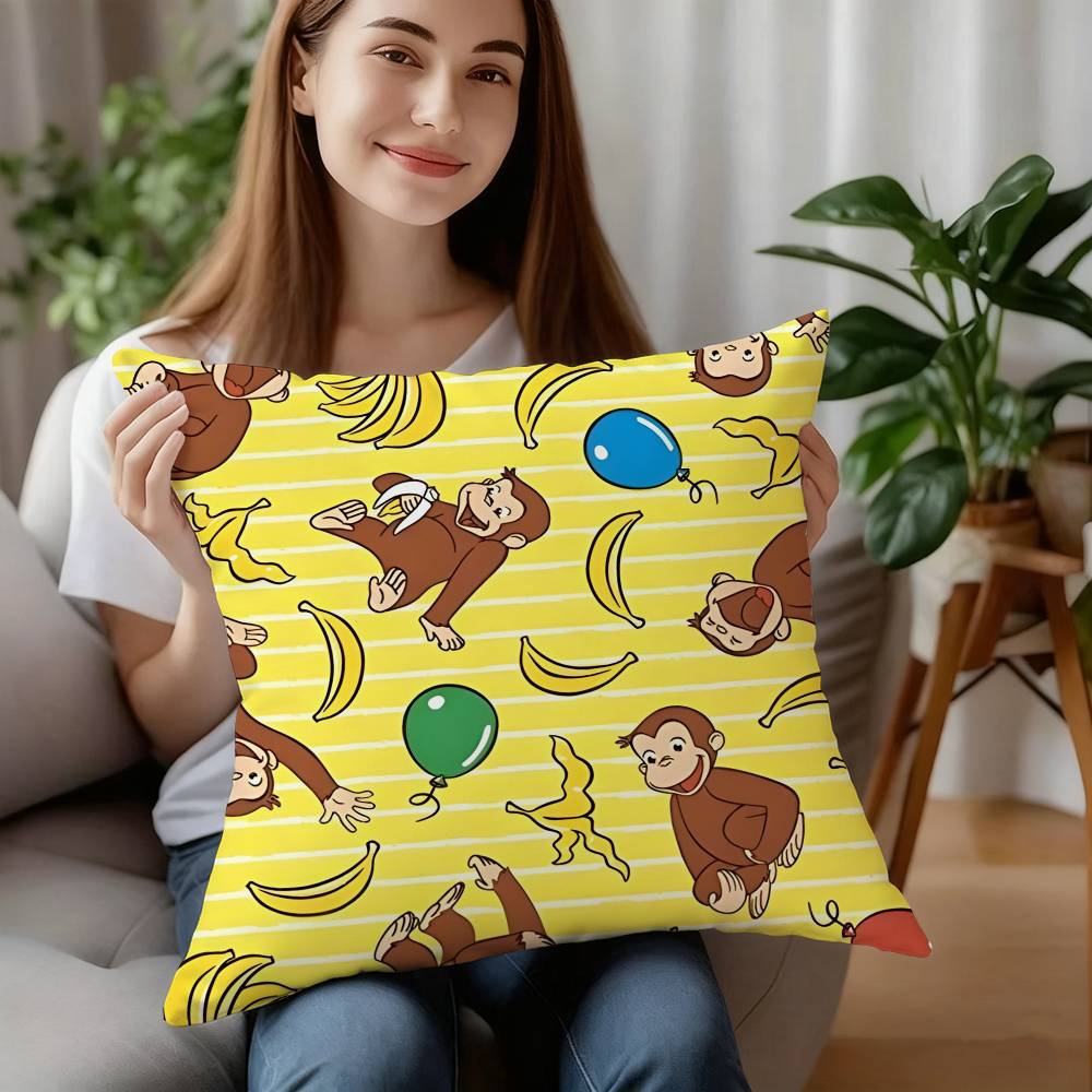 

Good Night George Curious Monkey Pillow Case Sofa Decorative Home Double-sided Printing Short Plush Cushion Pillow Cover Gift 18x18Inch