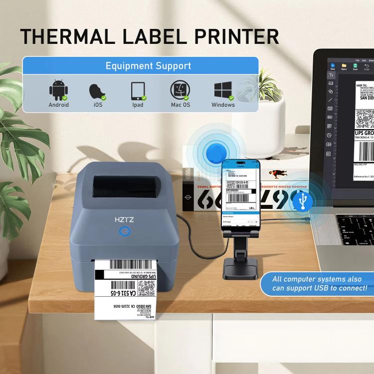 4-Inch Thermal Label Printer for Shipping, Barcode & Packaging Labels 25-100mm Print Width, EU Plug