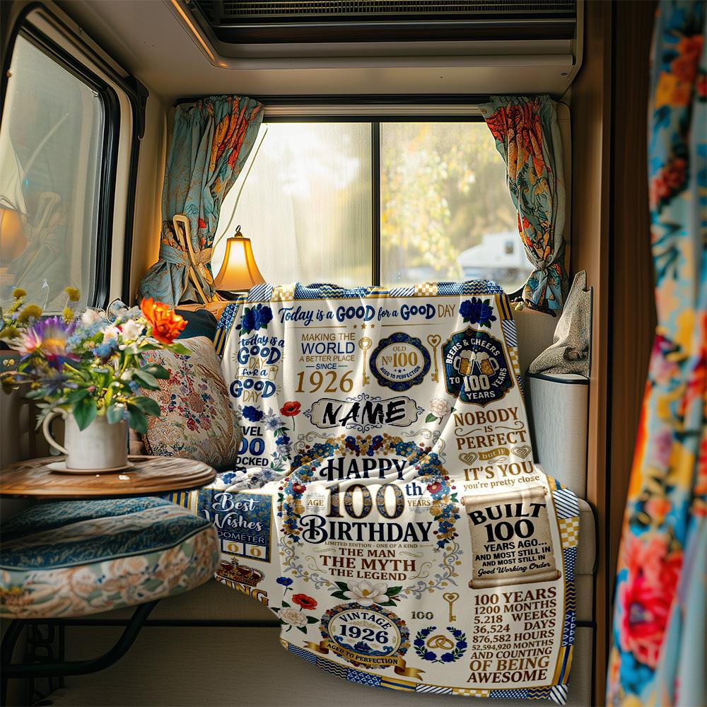 Happy 100Th Birthday Blanket Personalized Name Soft Comfortable Stylish Blanket Car Blanket Perfect For Travel Camping Outdoor Home Suitable For All