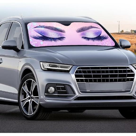 Purple Eyelash Front Sun Shade Windshield for Car Cute Windshield Sunshade Foldable UV Ray Reflector Front Window Sun Shade Visor Shield Cover,Keeps