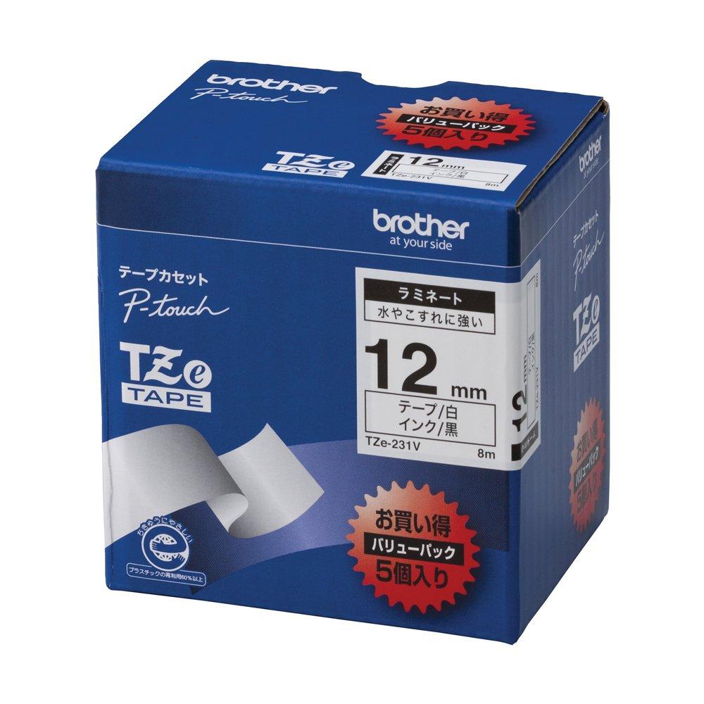 

Laminated Tape 12mm width [Brother Genuine] P-touch TZe-231V, (Black text/White) білий