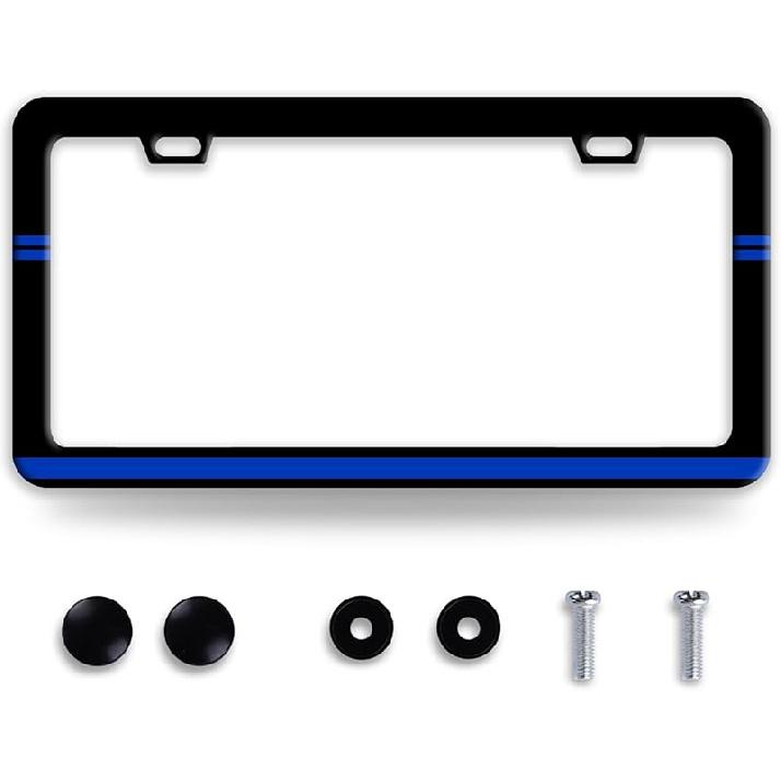 Line Art Flowers License Plate Frame Beautiful Floral License Plate Frames Funny Stainless Steel Accessories Cars Decor With 2 Holes And Screws Fits