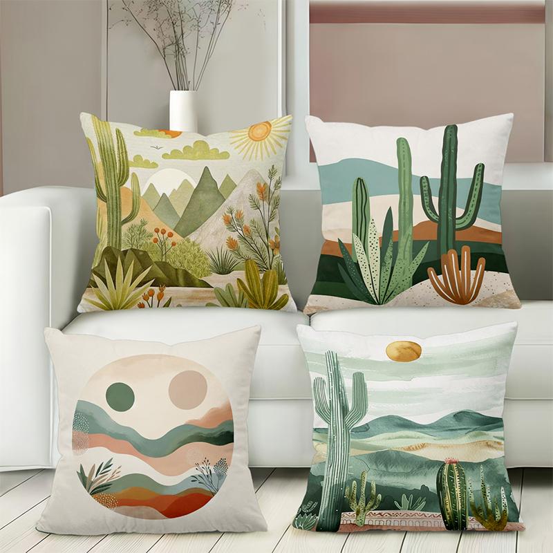Cactus And Mountain Patterned Decorative Throw Pillows Polyester Pillowcase, Sofa Decorative Cushion Cov Headboard Pillow