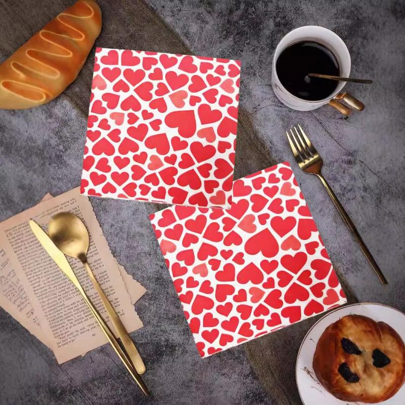 20pcs  Printed Napkins Heart Square Paper High-end Restaurant Hotel Festival Celebration Disposable Napkins