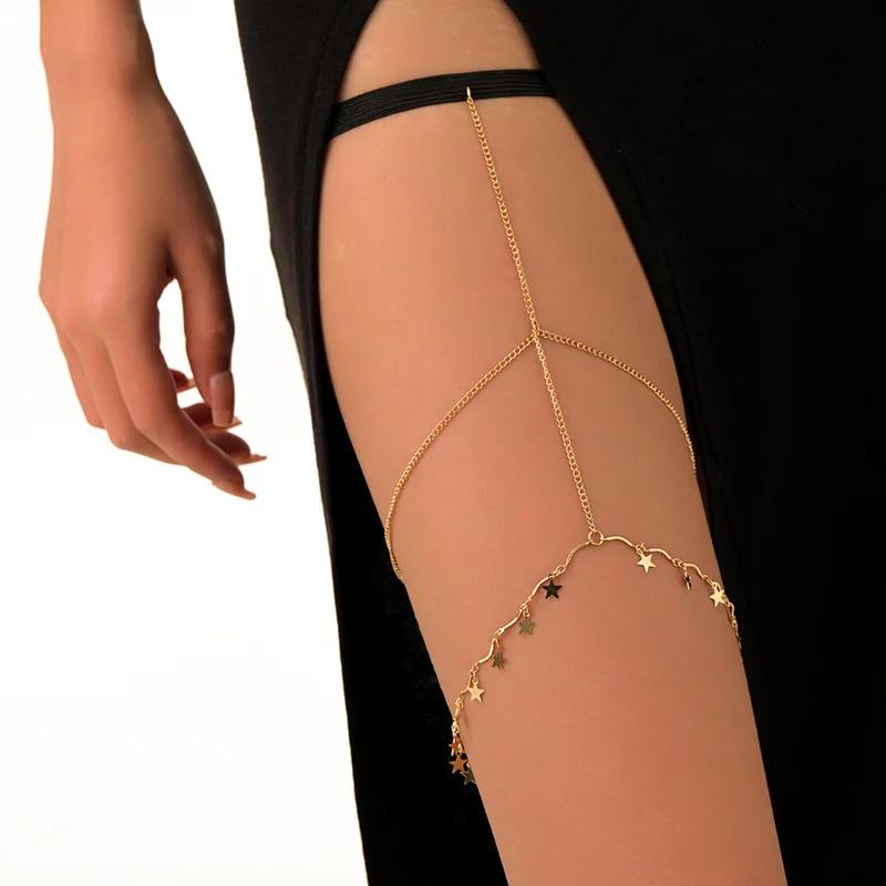 Fashion Summer Bohemian Thigh Chain Simple Sexy Body Chains for Women Double-layer Metal Leg Chain Festival Jewelry Accesorios