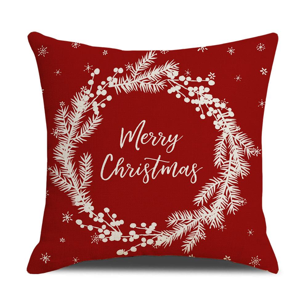 Christmas Pillow Cover Christmas Pillow Linen Cartoon Print Holiday Home Bed Cushion Cover
