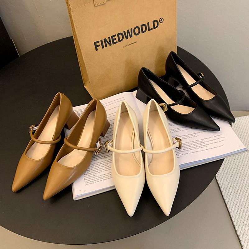 

Black temperament Mary Jane single shoes women s shoes new spring and autumn square root pointed evening shoes temperament 35