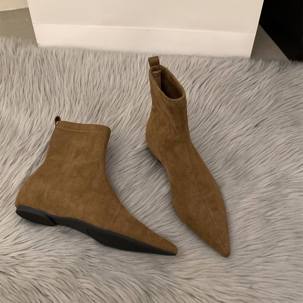Pointed feet thin boots niche soft-soled socks boots celebrity sense design comfortable wind short boots are not tired