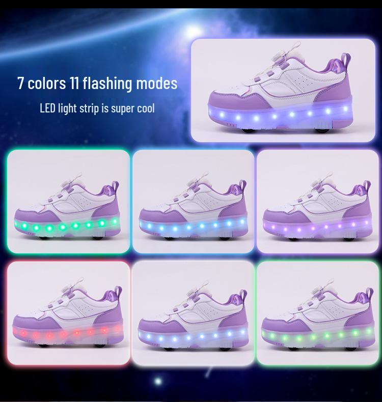 Wiederaufladbare LED-Leucht-Rollschuhe für Kinder mit vier Rädern