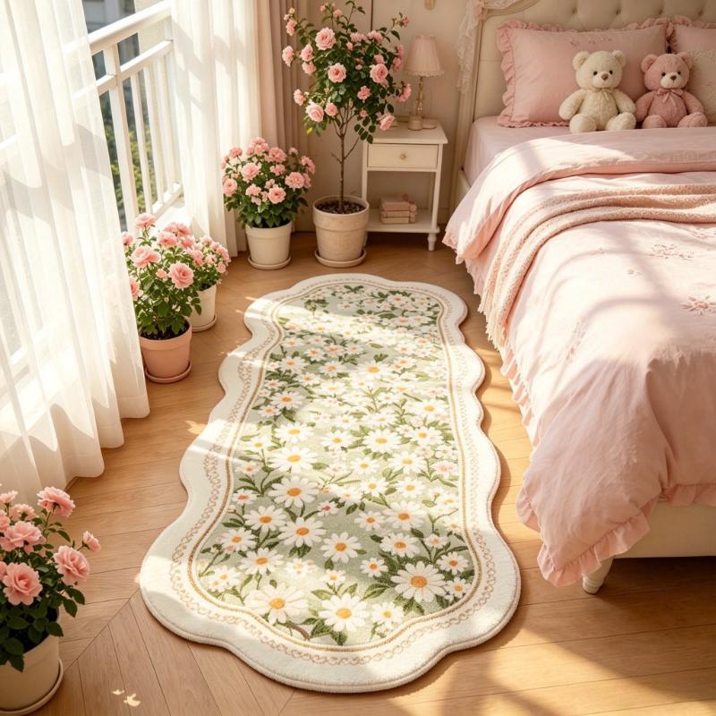 Mädchenhafter Stil Teppiche für Wohnzimmer Rosa Blumen Schlafzimmer Dekor Teppich Flauschig Weich Unregelmäßiger Nachttischteppich Zuhause Verdicken Fußmatte