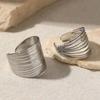 Stainless Steel Metal Hollow Line Texture Open Rings For Women Minimalist Gold Color Irregular Geometric Adjustable Ring Jewelry