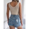 QICED Spring Summer Solid-color Knotted Crop Top for Vacation Women's Wear