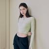HuiT New Zipper Rib Round Crop Long Sleeve T