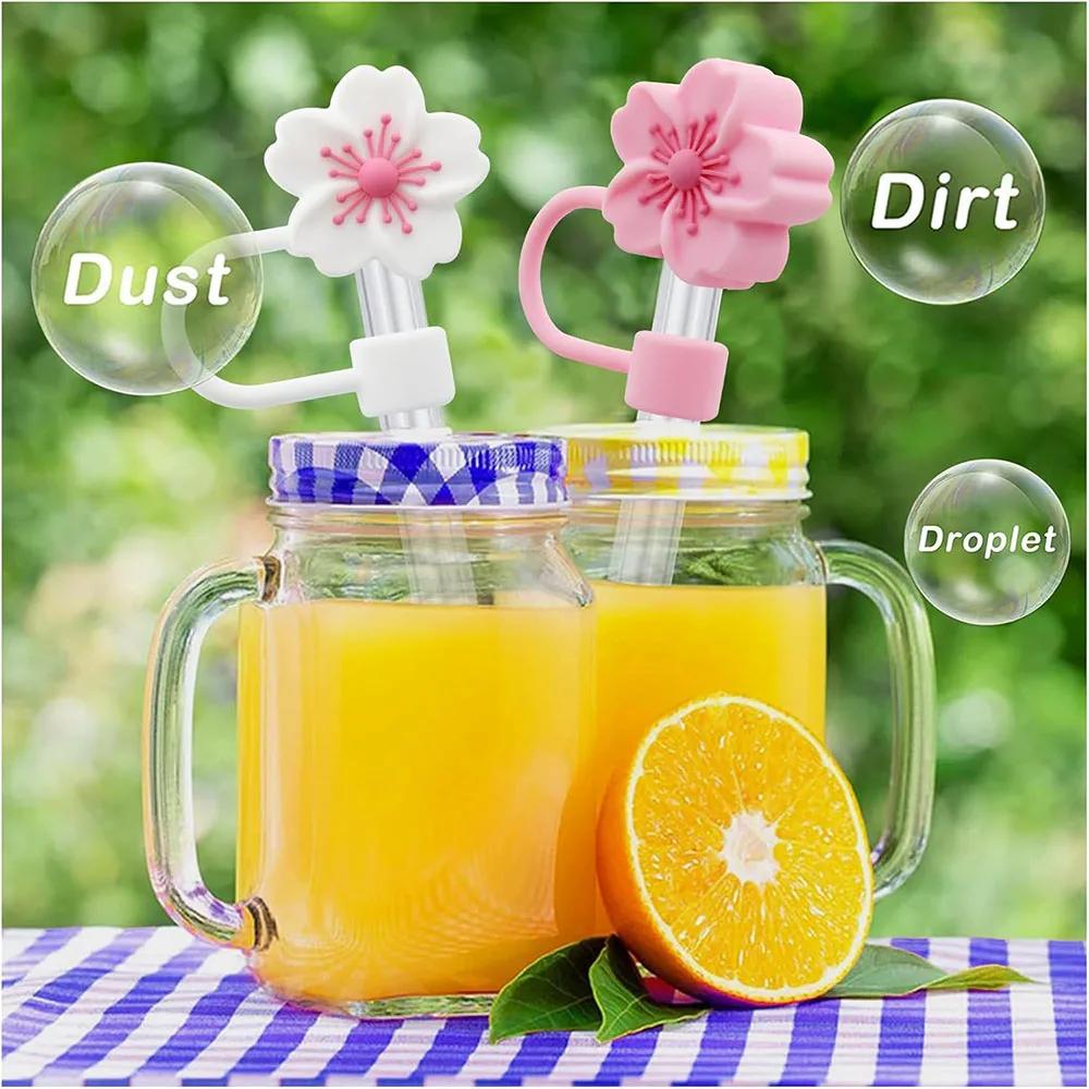 2pcs Straw Cover Cap for Stanley Cup Accessories,Lids Flowers Tip Covers Silicone Straw Topper 10mm Reusable Straw Tips