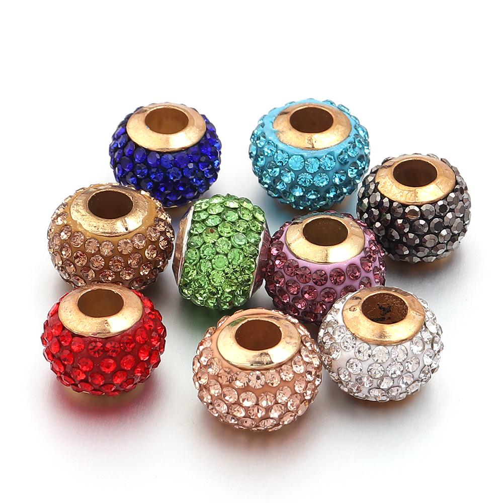 10pcs/lot 14mm Shambhala Rhinestone Beads Colorful Big Hole Loose Spacer Beads For DIY Charms Bracelet Necklace Jewelry Supplies