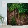 Retro Flowers Window Brick Wall Shower Curtain Natural Scenery Green Plants Country Town Scenery Home Bathroom Screen Home Decor