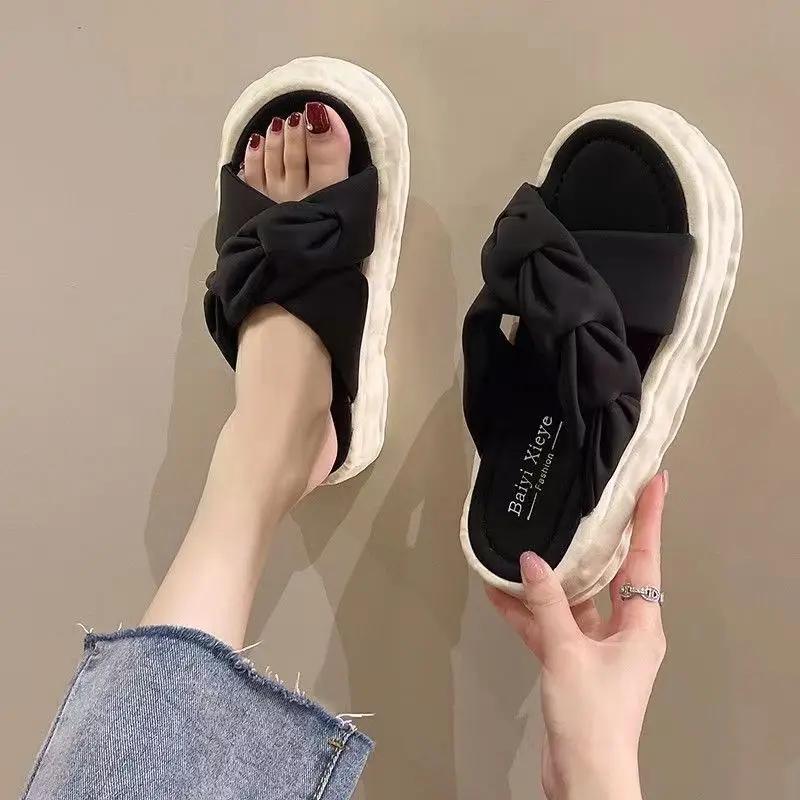 Fashion Open Toe On Beach Outside 2024 White Woman Slippers Height Thick Shoes for Women Platform Slides Sandals Casual New Fashion Vip