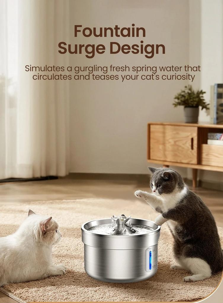 Stainless Steel Pet Drinking Fountain Automatic Cat Water Fountain Smart Pet Water Dispenser for Dog Cat Drinking Supply