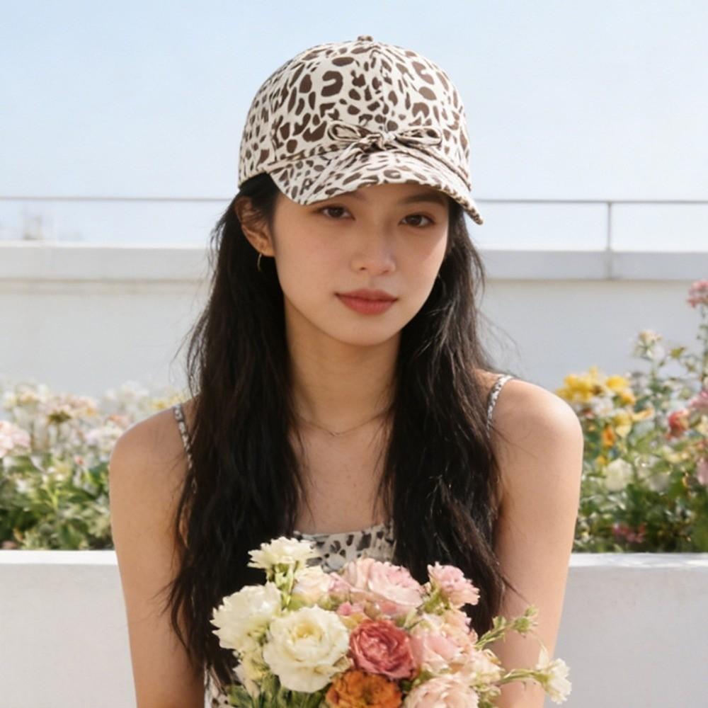 Sunshade Leopard Print Bow Baseball Cap Adjustable American Style Casquette All Seasons