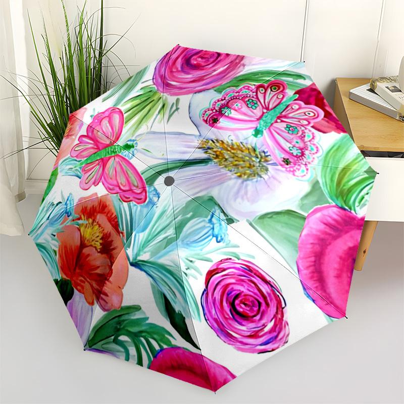 

1pc Floral Butterfly Automatic Opening/Closing Umbrella with Operation & Windproof Canopy - Folding Design, Holiday Gift yy260225107