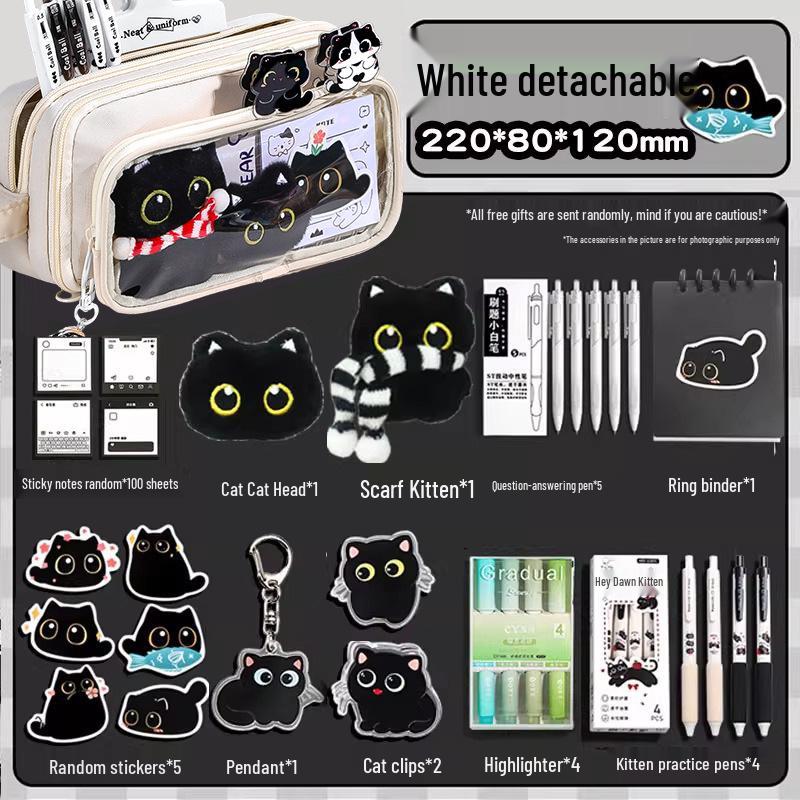 Detachable Transparent Scarf Kitten Pencil Case - Girls' School Stationery Box, Dirt-Resistant