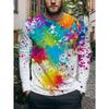 Herrenmode Rundhals Langarm T-Shirt Persönlichkeit Bunter Spritzerprint Oberteil