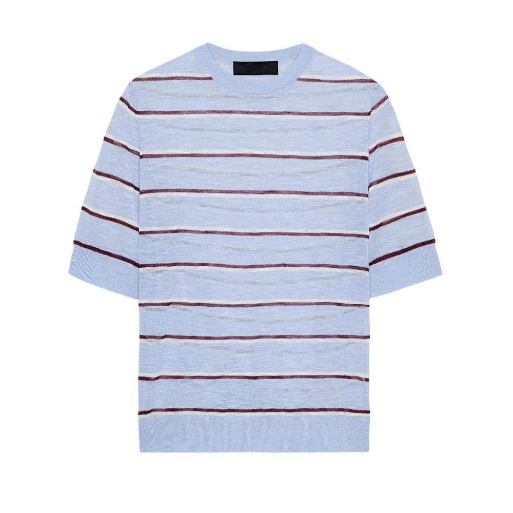 2026 Summer Women s Slim-fit Blouse, Lightweight Short-sleeved Round Neck Striped Casual Style, Comfortable and Breathable M