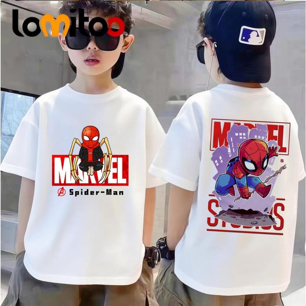 

Boy Spider Man short sleeved t-shirt, children s Marvel cartoon printed short sleeved t-shirt 140